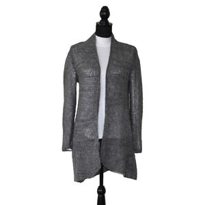 A4 Auth EILEEN FISHER Gray Alpaca Wool Open Knit Cardigan Sweater Size XS